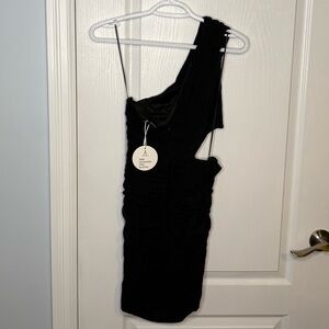 Anrabess Elegant Black One-Shoulder Dress